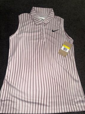 Nike Women's Light Pink Sleeveless Polo with Burgundy Stripes